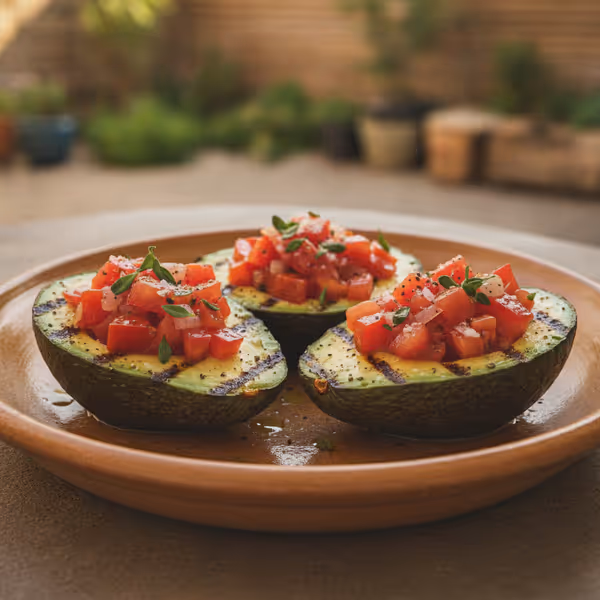 Avocado grigliata con ripieno di pomodori