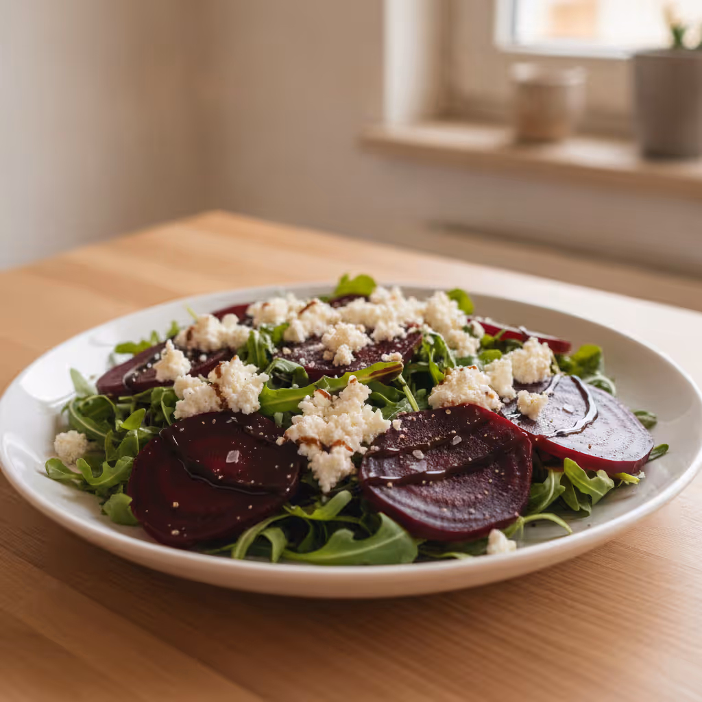 Barbabietola su letto di rucola, pronto da servire