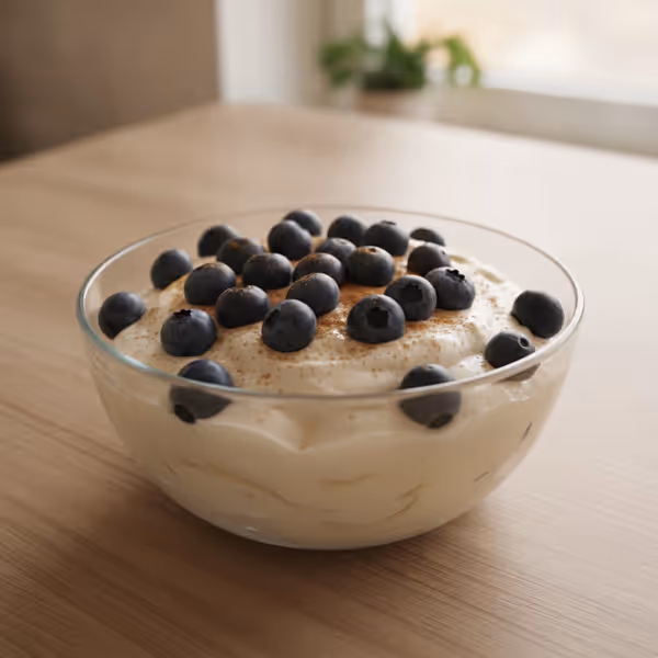 Budino proteico con quark e mirtilli