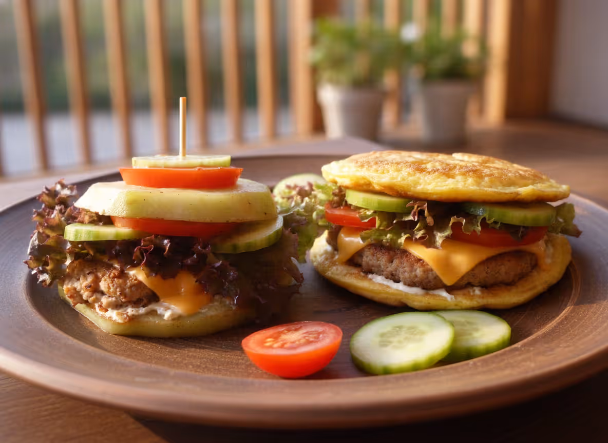 Burger senza pane: burger di cavolo rapa e burger con omelette, pronto da servire