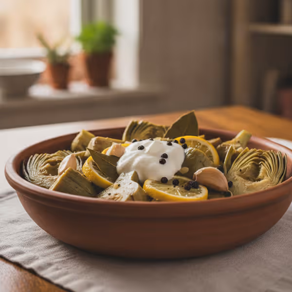 Carciofi lessati con salsa allo yogurt e senape