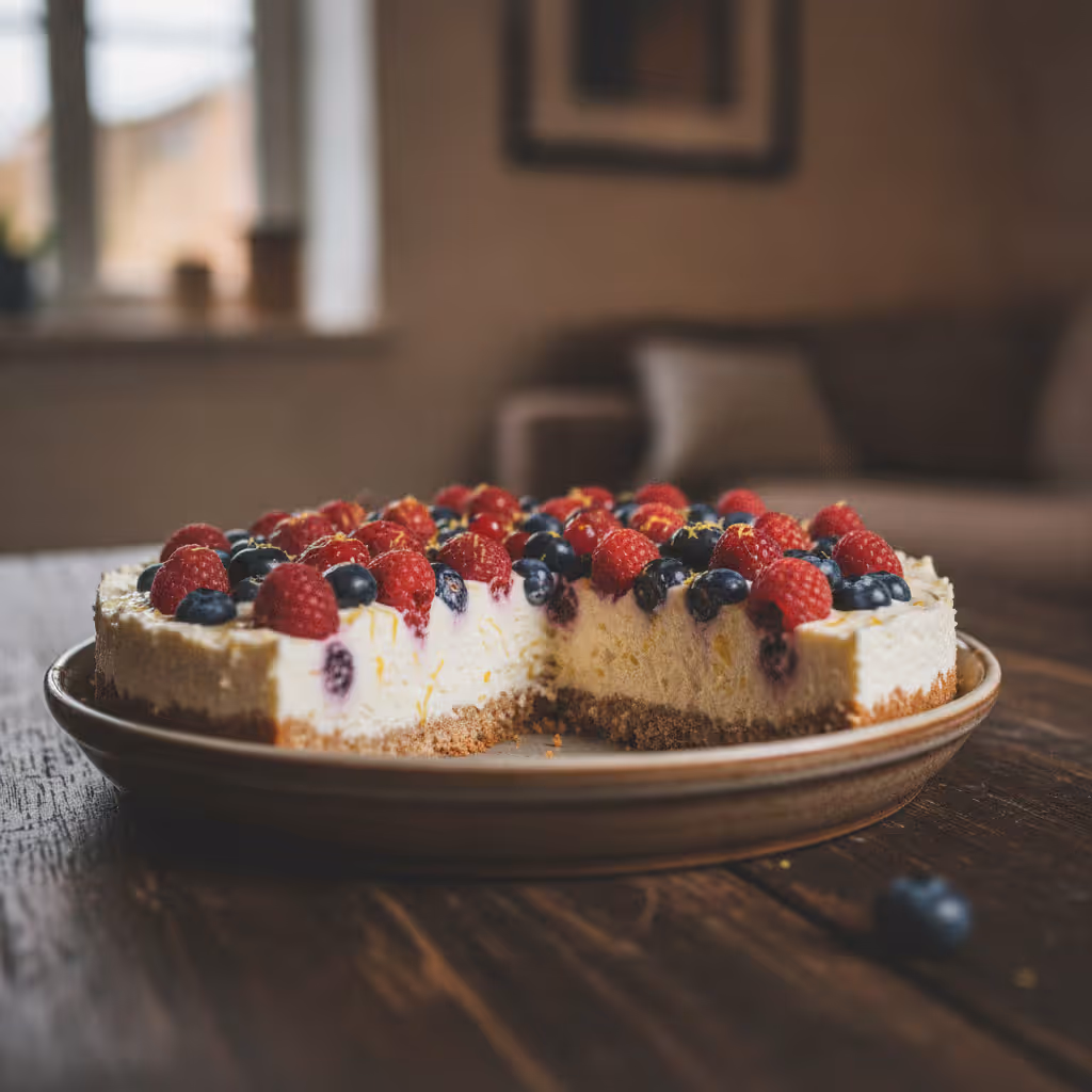 Cheesecake low carb ai frutti di bosco senza cottura, pronto da servire
