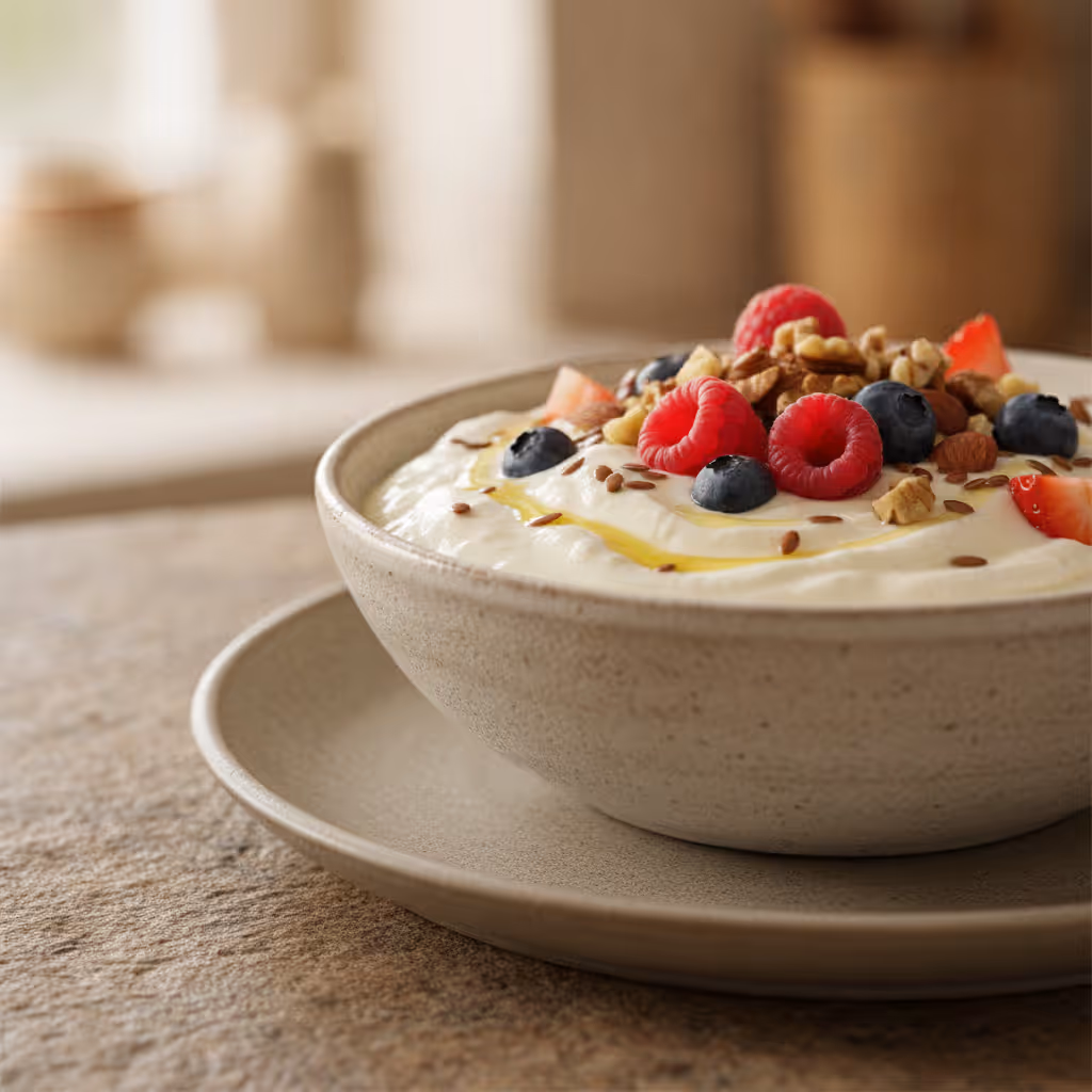 Colazione con yogurt e quark, pronto da servire